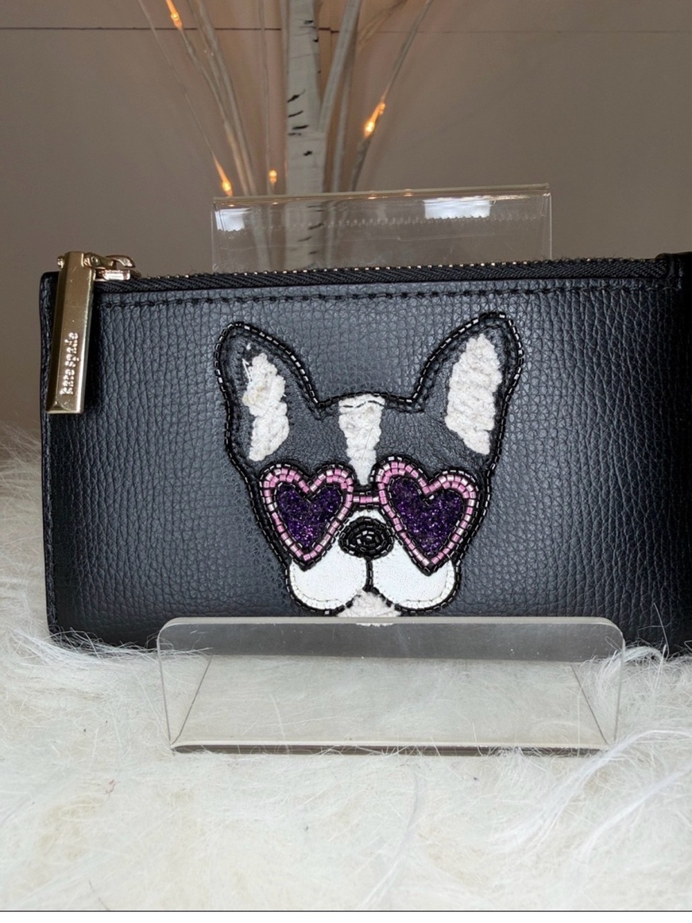 NWOT KATE SPADE:FRENCHIE DOG:SMALL WALLET CARD HOLDER & ZIP COMPARTMENT OUTSIDE